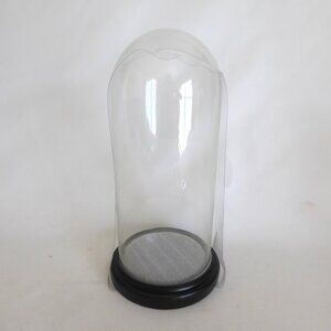 12.25” DECORATIVE GLASS CLOCHE DISPLAY DOME COVER BLACK WOOD BASE